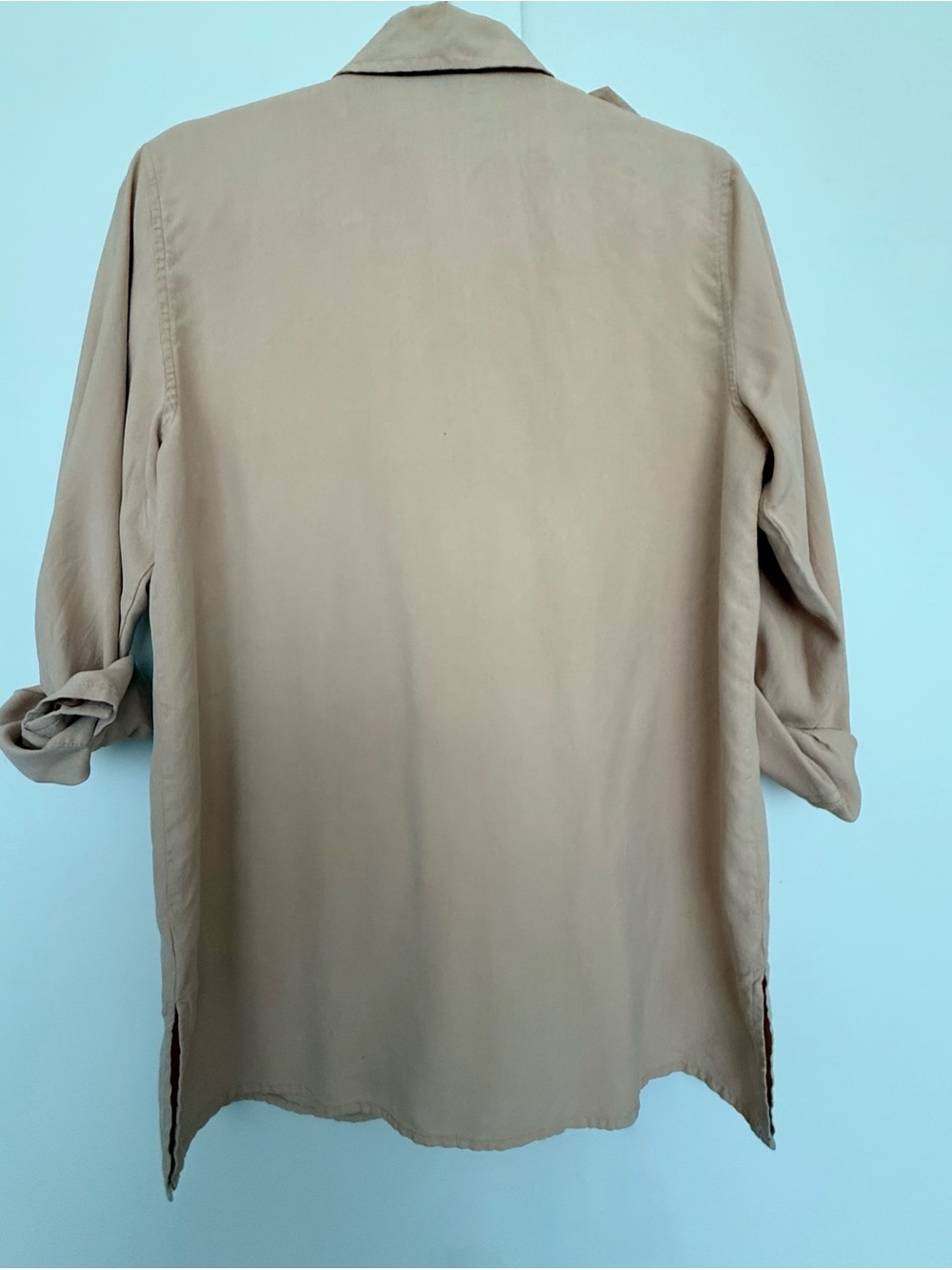 Vintage Silk Button-Down Safari Utility Shirt 8 M Nude Tan Beige - Picture 4 of 5